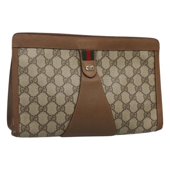 GUCCI GG Supreme Web Sherry Line Bag PVC Leather Beige 89 01 033 Auth yk18097 - Picture 1 of 16